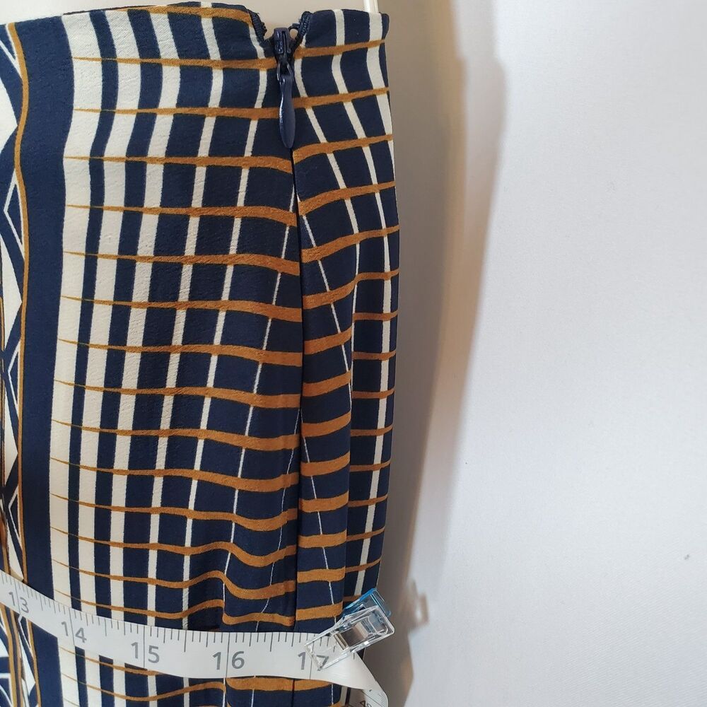 Topshop Women’s Pencil Skirt Size 0 Blue Brown Aztec Print Front Split Midi - Picture 7 of 11